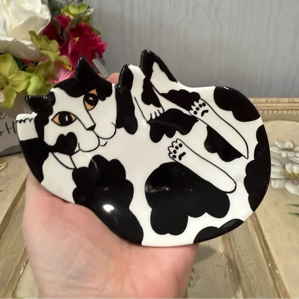 Cats by Nina Lyman Tuxedo Kitty Spoon Rest Trinket Dish
